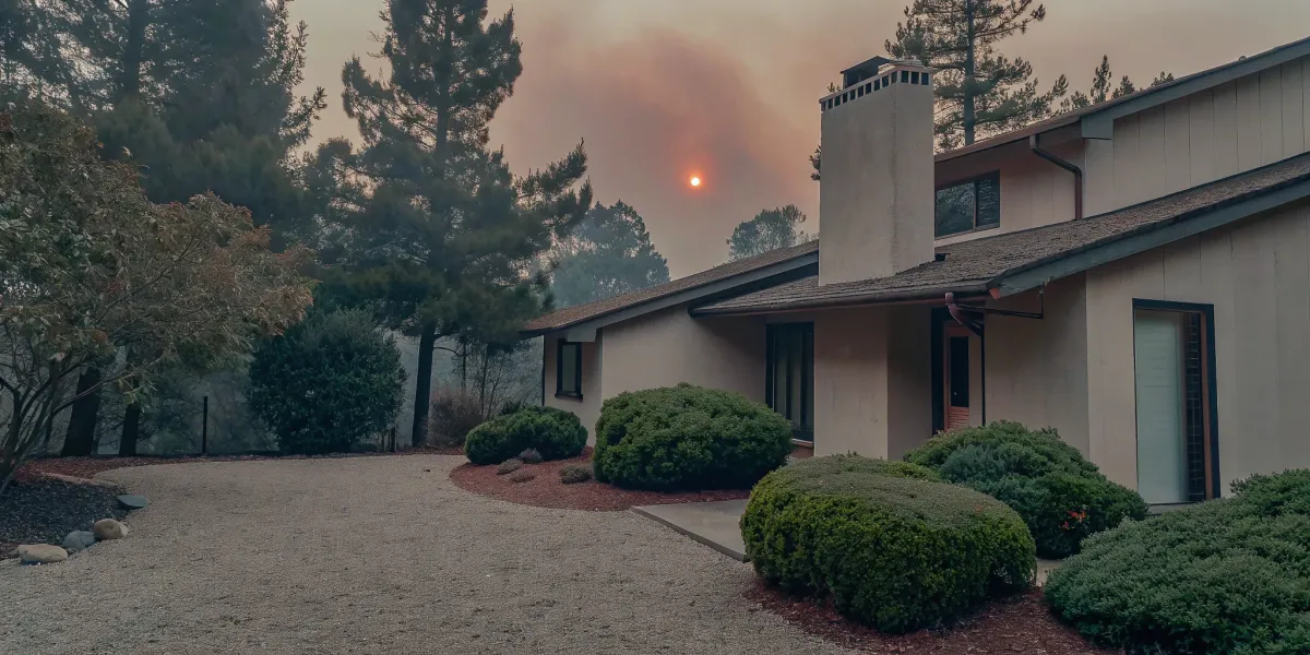 Defensible space creation for a Northern California home with cleared vegetation and properly trimmed trees.