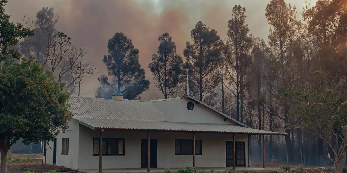 A Northern California home hardened with fire resistant improvements to protect against wildfires.
