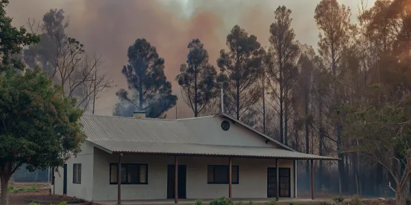 A Northern California home hardened with fire resistant improvements to protect against wildfires.